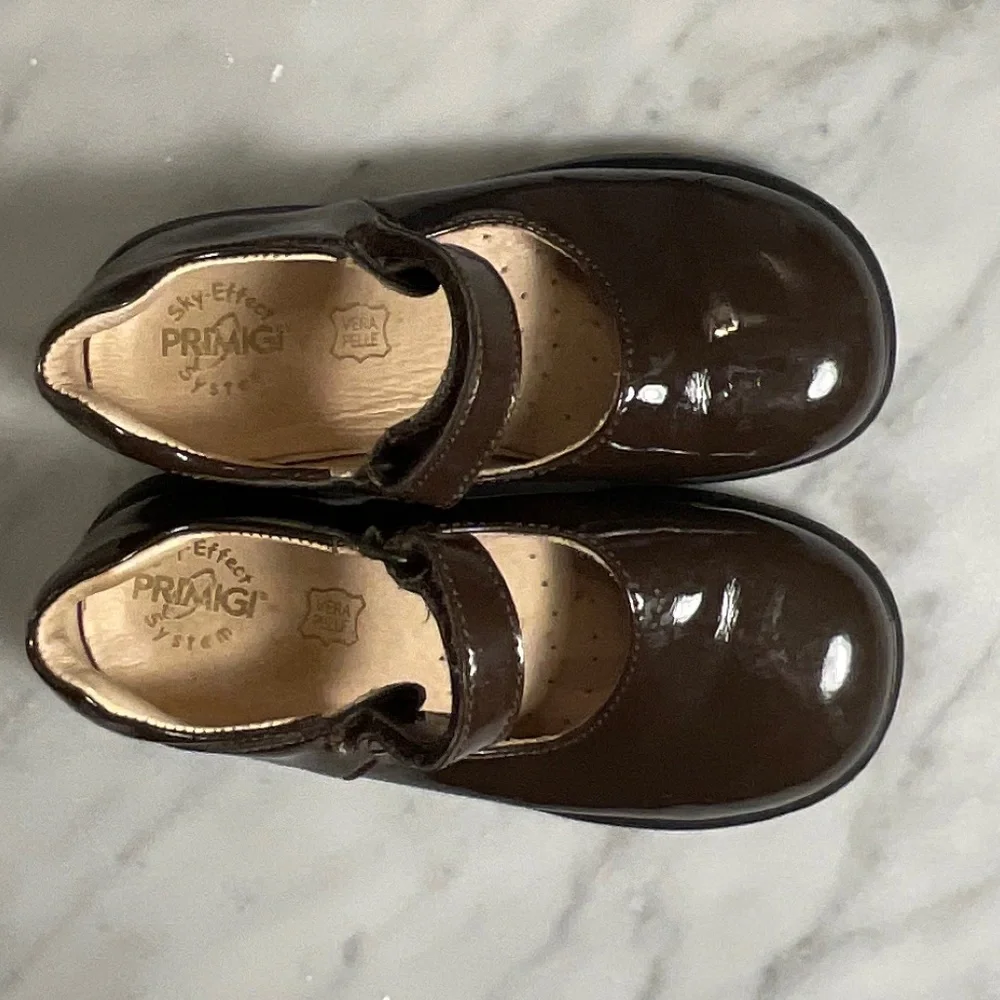 Primigi Chocolate Brown Patent Mary Jane Shoes Size 26 EU /US 9